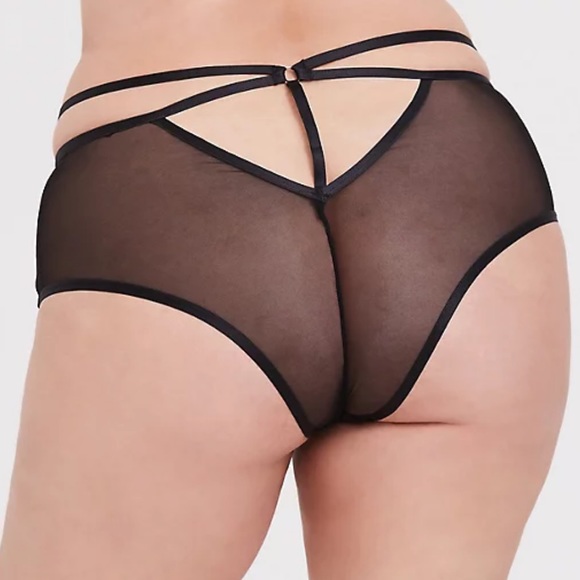 BLACK LACE MESH BACK HARNESS CHEEKY PANTY - Picture 2 of 8